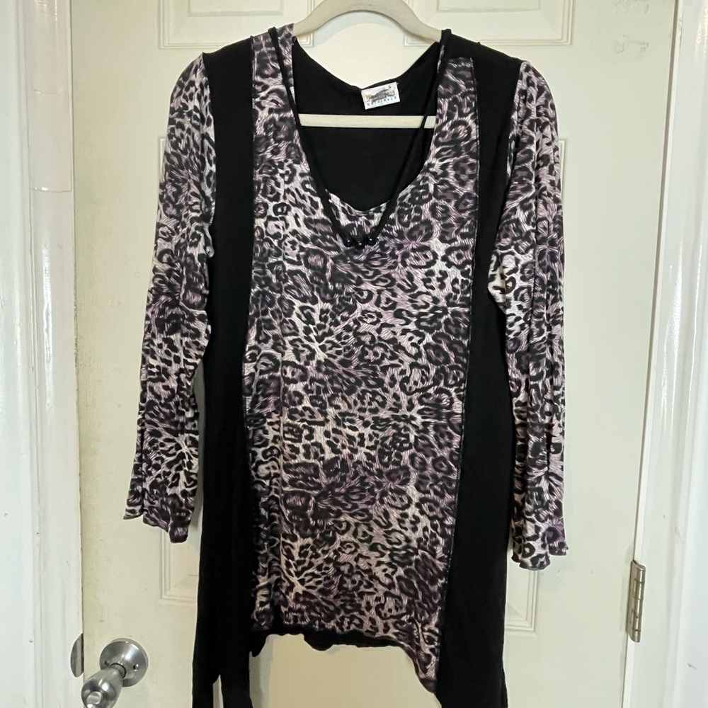 Roman Originals S top grey black asymmetric bottoms euc